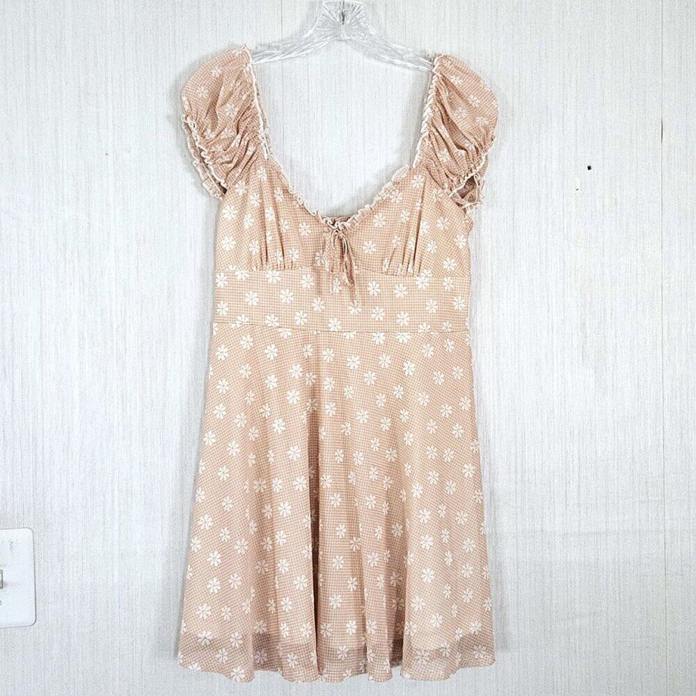 Urban Outfitters Audrey Mini Dress Beige Floral sz L NWT